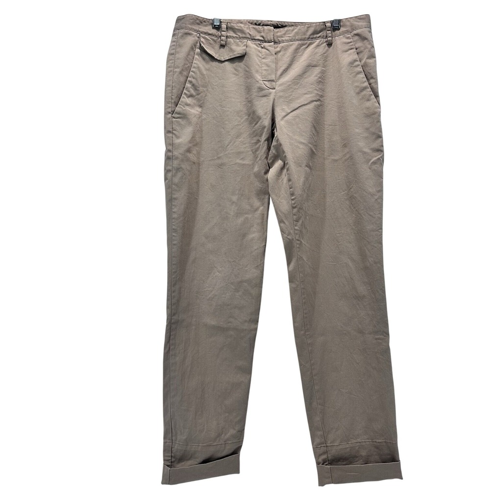 Theory Trouser Pants Rumer Tan Cuffed Hem Straight Leg Size 10
